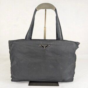 Authentic PRADA Black Nylon Tessuto Triangle Logo Tote Bag Made in Italy